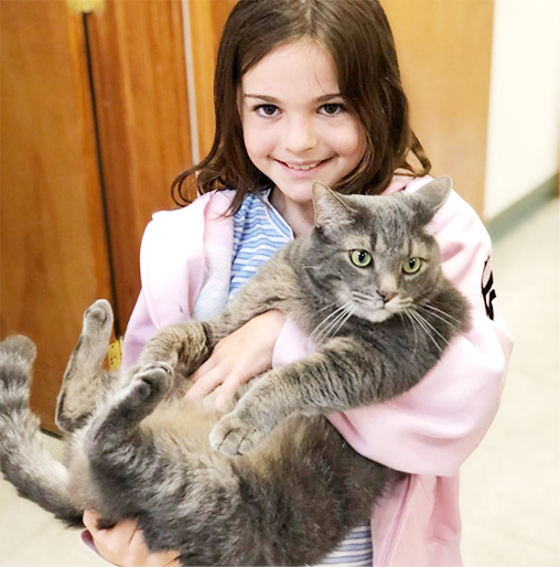 little girl holding large cat
